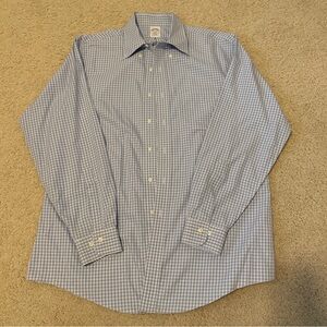 Brooks Brothers Mens Dress Shirt Blue Gingham Plaid Slim Fit  Size 16.5 4/5